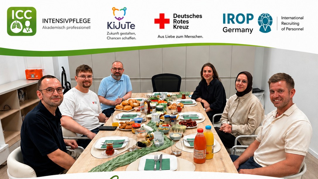 Kooperationstreffen in Gelsenkirchen: Team von ICC Intensivpflege, KiJuTe, DRK und IROP Germany am Frühstückstisch